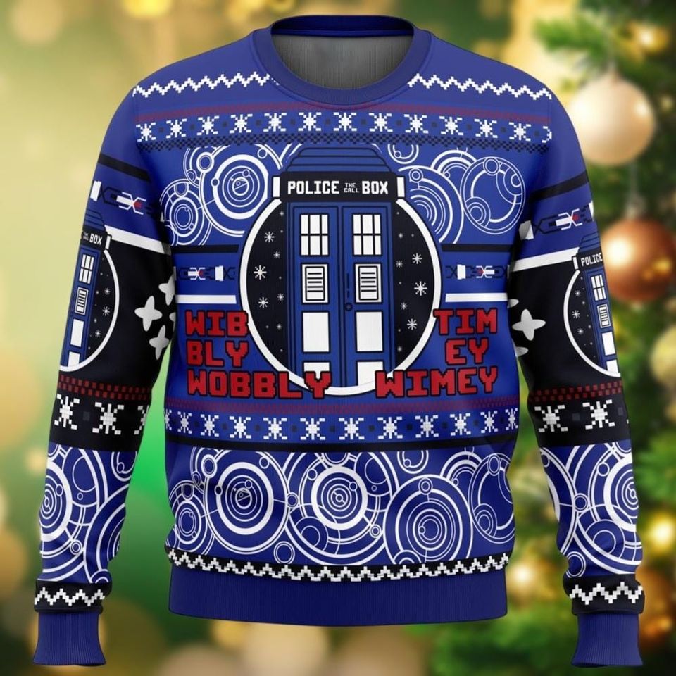 Christmas Doctor Who Ugly Sweater, Police Box Xmas Sweater