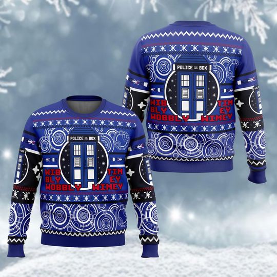 Christmas Doctor Who Ugly Sweater, Tardis Police Box Shirt, Tv Series Holiday Sweater, Wibbly Wobbly Timey Wimey Shirt, Gift For Fan - Image 7