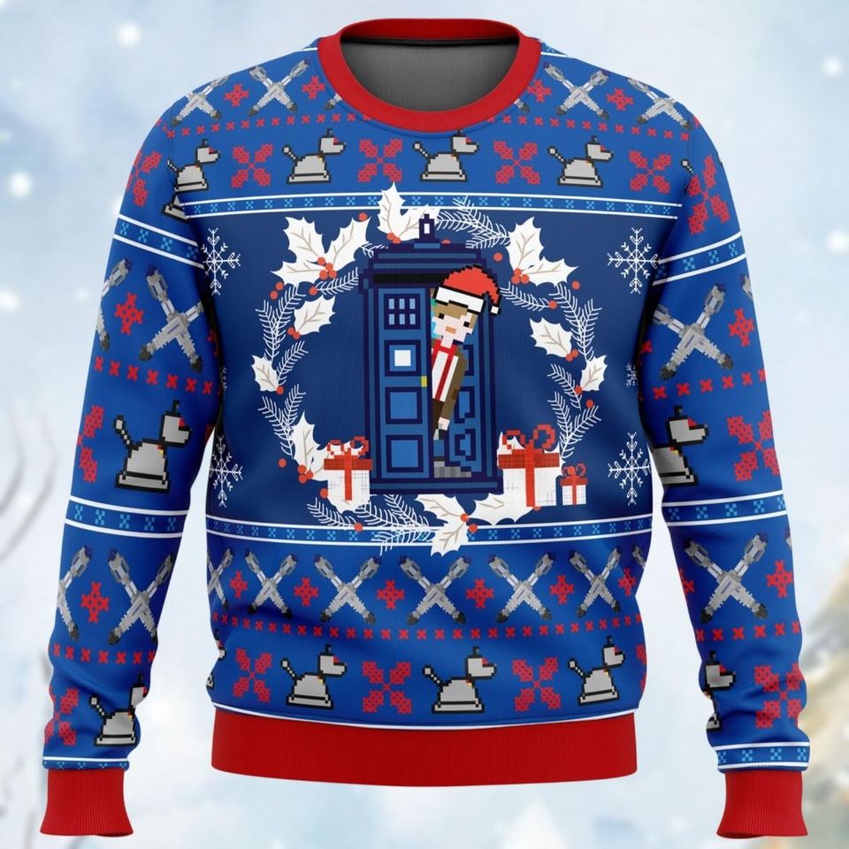 Christmas Doctor Who Ugly Sweater, Tardis Police Box Xmas Sweater