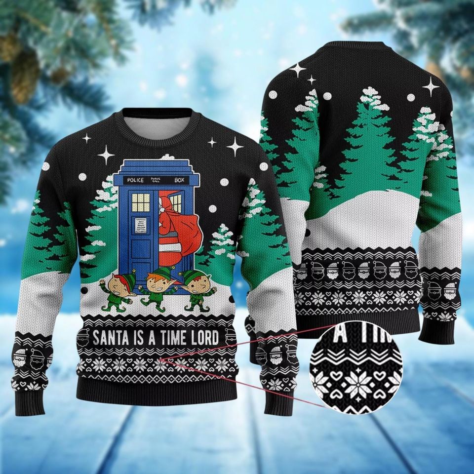 Christmas Doctor Who Ugly Sweater, Tardis Police Box Xmas Sweater