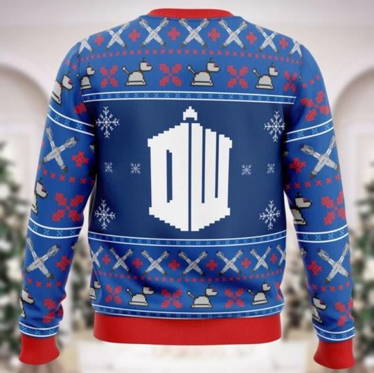 Christmas Doctor Who Ugly Sweater, Tardis Ugly Xmas Sweater, Police Box Sweatshirt - Image 9