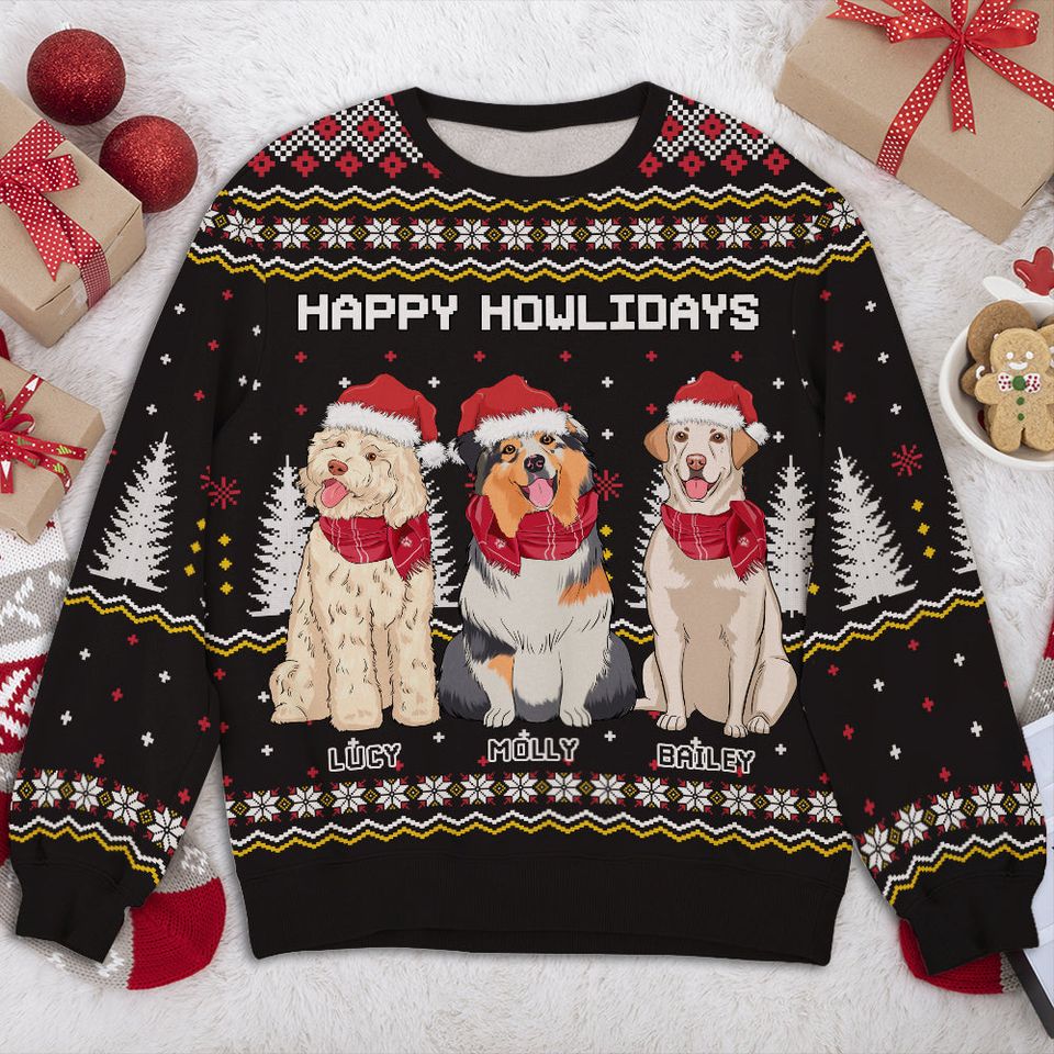 Christmas Dog Knitted Pattern Personalized Custom Pet Jumper Ugly Sweatshirt