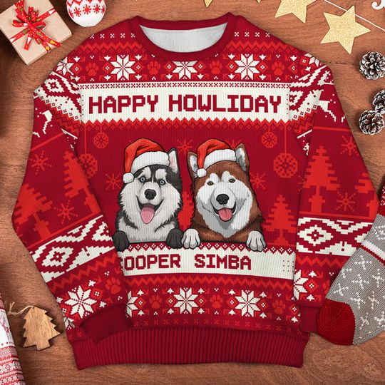 Christmas Dogs Happy Howliday - Personalized Ugly Christmas Sweatshirt for Dog Lovers - Image 6