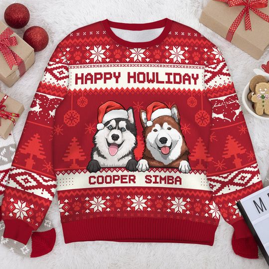 Christmas Dogs Happy Howliday - Personalized Ugly Christmas Sweatshirt for Dog Lovers - Image 4