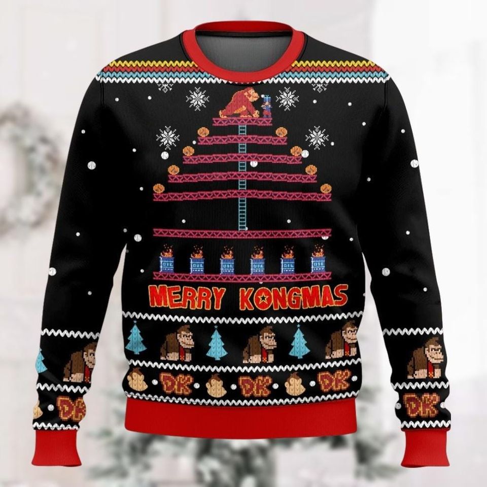 Christmas Donkey Kong Ugly Sweater, 80S Arcade Game Xmas Sweater, Mario Diddy Kong Holiday Sweater - Image 4