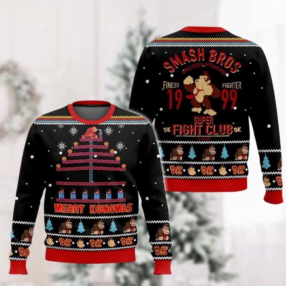 Christmas Donkey Kong Ugly Sweater, 80S Arcade Game Xmas Sweater, Mario Diddy Kong Holiday Sweater - Image 2