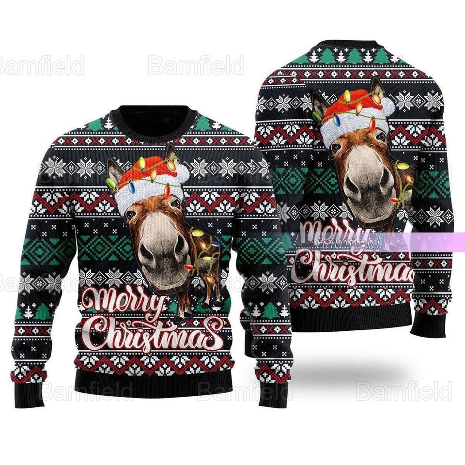 Christmas Donkey Ugly Sweater, Merry Christmas Donkey Sweater