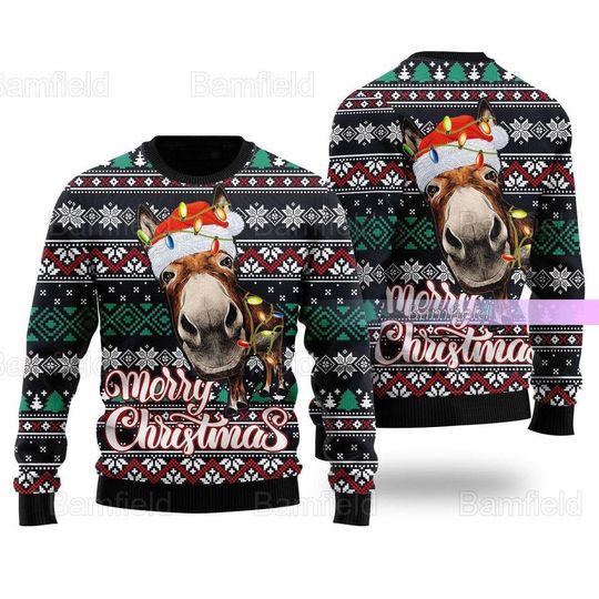 Christmas Donkey Ugly Sweater, Merry Christmas Donkey Sweater - Image 4