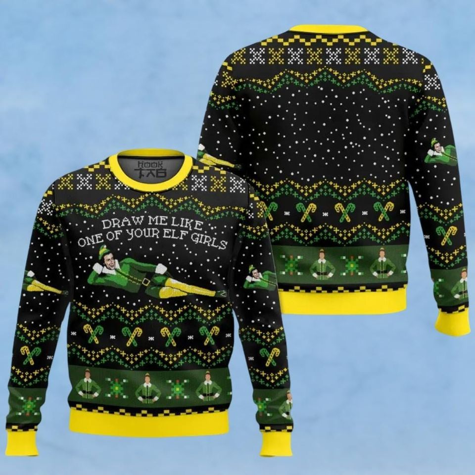 Christmas Elf Buddy Quotes Ugly Sweater, Draw Me Like One Of Your Elf - Image 2