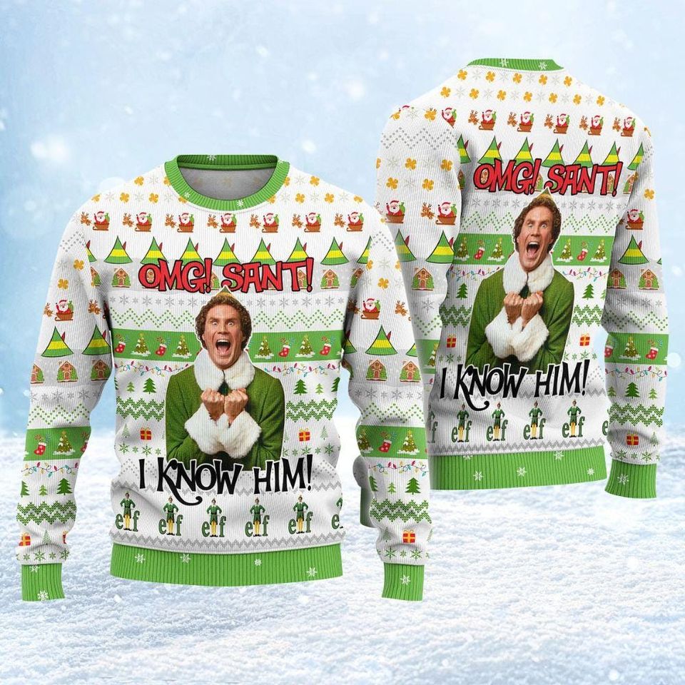 Christmas Elf Buddy Santa I Know Him Ugly Sweater, Funny Xmas Movie Sweatshirt