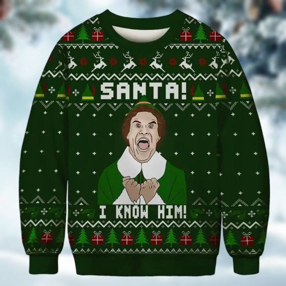 Christmas Elf Ugly Sweater, Santa Omg I Know Him Sweater