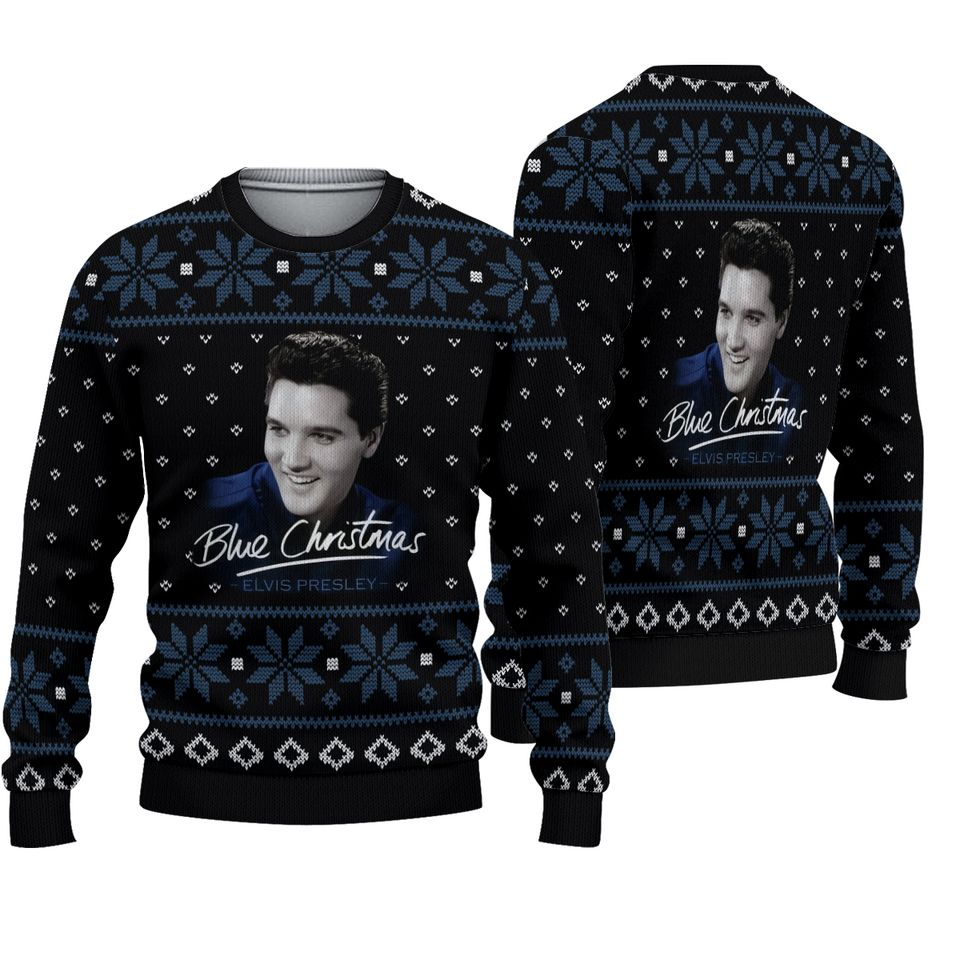 Christmas Elvis Presley Sweater, Blue Christmas Ugly Sweater, Elvis Presley Sweater
