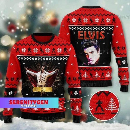 Christmas Elvis Presley Ugly Sweater, Elvis Presley Xmas Sweater - Image 3