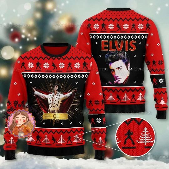 Christmas Elvis Presley Ugly Sweater, Elvis Presley Xmas Sweater - Image 3