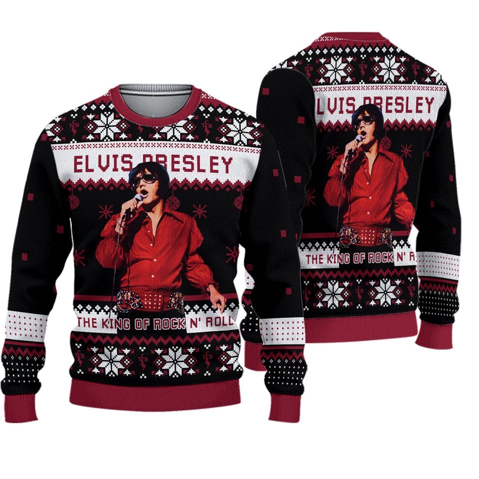 Christmas Elvis Presley Ugly Sweater, Rock And Roll Holiday Sweater