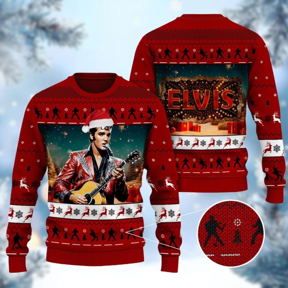 Christmas Elvis Presley Ugly Sweater with Santa Hat