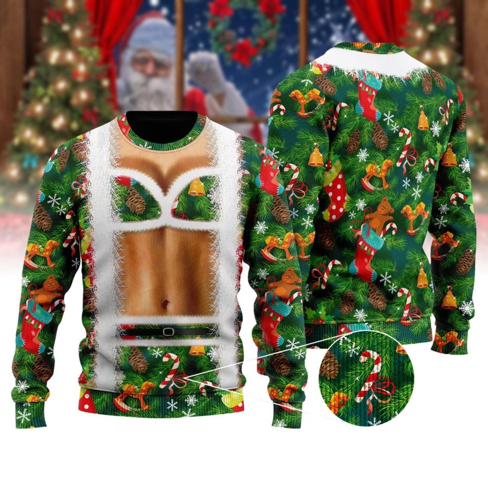 Christmas Faux Bra Suit Ugly Christmas Sweater, Faux Bra Santa