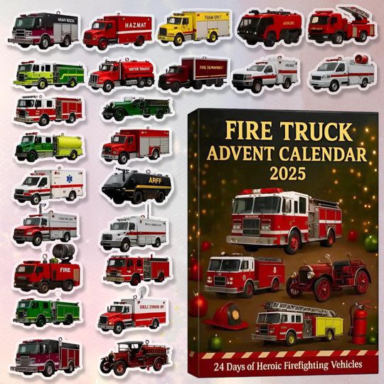 Christmas Fire Truck Advent Calendar 2025, Firefighter Vehicles Set Ornament, 24-Day Countdown Advent Calendar - Image 8