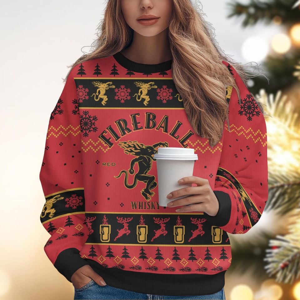 Christmas FireBall Whisky Ugly Sweater, Vodka Holiday Sweater, Alcoholic Sweater For Party, Sweater For Men Women, Drinking Lover Gift - Image 3