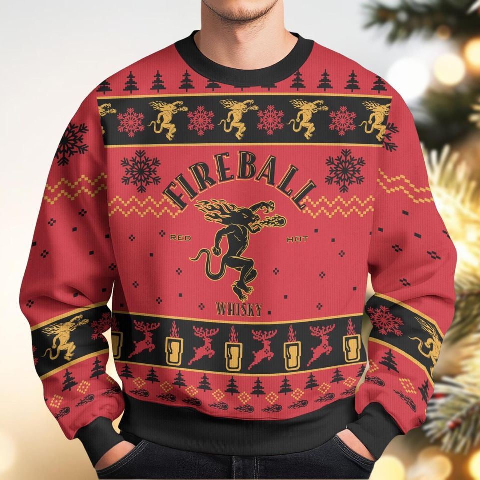 Christmas FireBall Whisky Ugly Sweater, Vodka Holiday Sweater, Alcoholic Sweater For Party, Sweater For Men Women, Drinking Lover Gift - Image 4