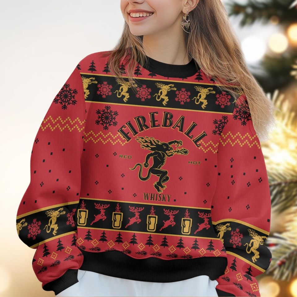 Christmas FireBall Whisky Ugly Sweater, Vodka Holiday Sweater, Alcoholic Sweater For Party, Sweater For Men Women, Drinking Lover Gift - Image 5