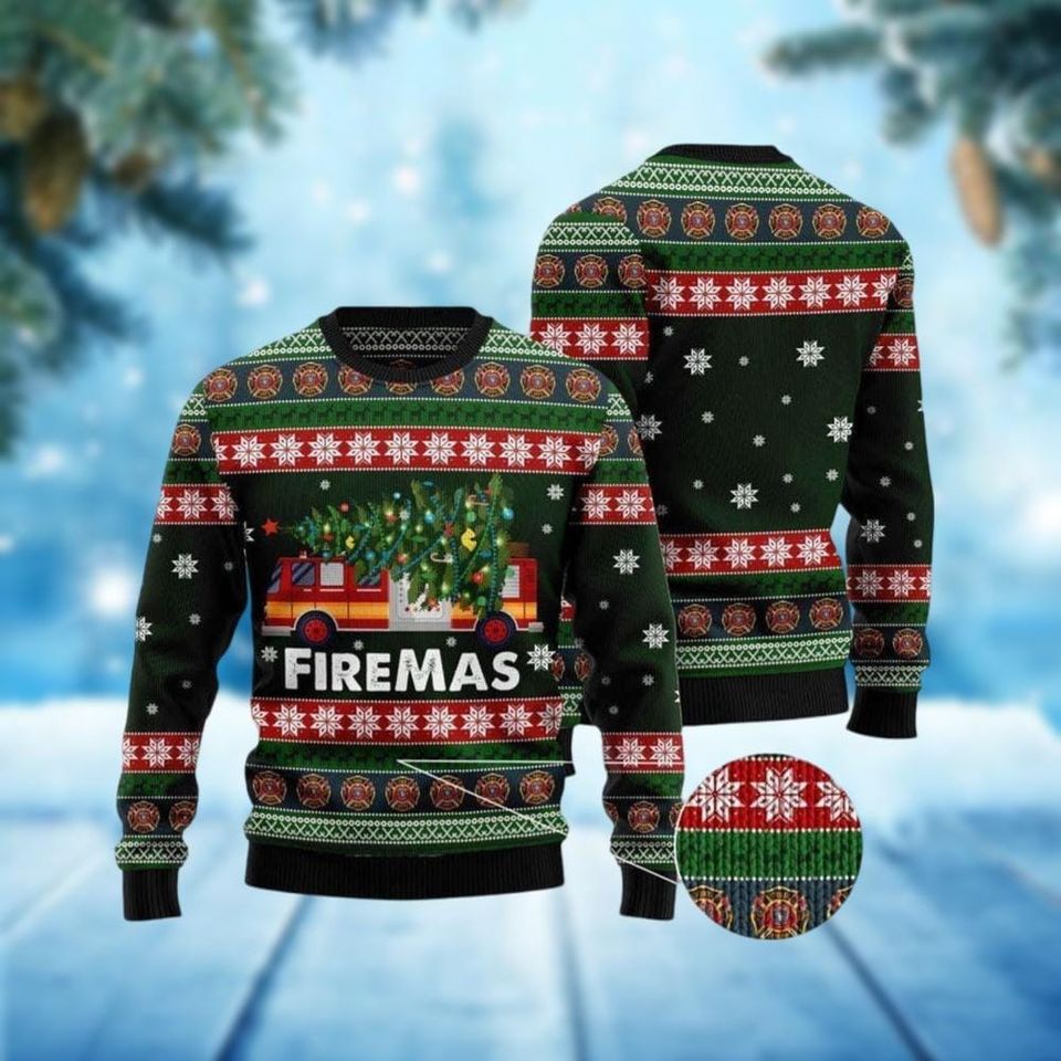 Christmas Firefighter Ugly Sweater, Funny Firefighter Xmas Sweater