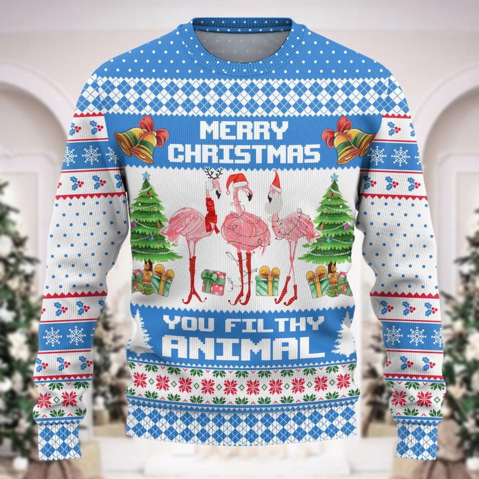 Christmas Flamingo Ugly Sweater, Animal Lovers Christmas Sweatshirt