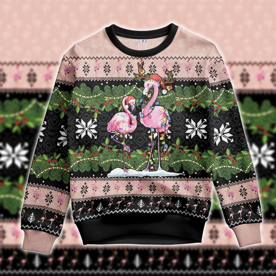 Christmas Flamingo Ugly Sweater, Flamingo Xmas Sweater