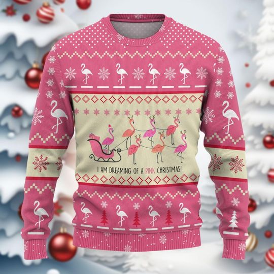 Christmas Flamingo Ugly Sweater, I Am Dreaming of A Pink Christmas Ugly Sweatshirts - Image 13
