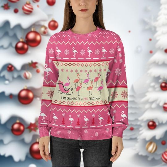 Christmas Flamingo Ugly Sweater, I Am Dreaming of A Pink Christmas Ugly Sweatshirts - Image 16