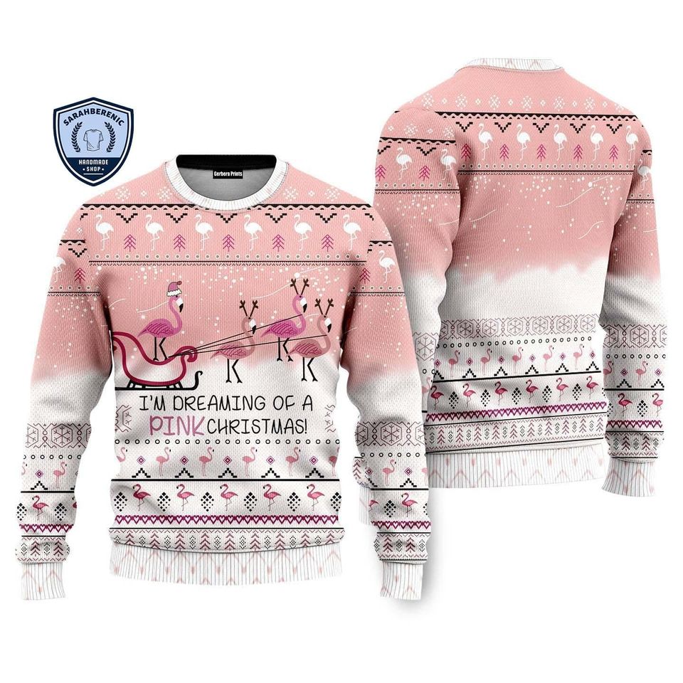 Christmas Flamingo Ugly Sweater, Pink Flamingo Sweater