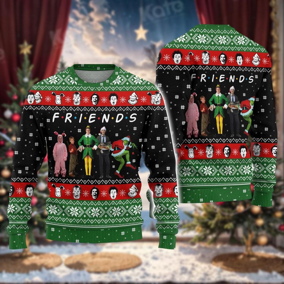 Christmas Friend Ugly Sweater, Friends Movie Character Sweatshirt, Buddy, Elf, Clark Griswold