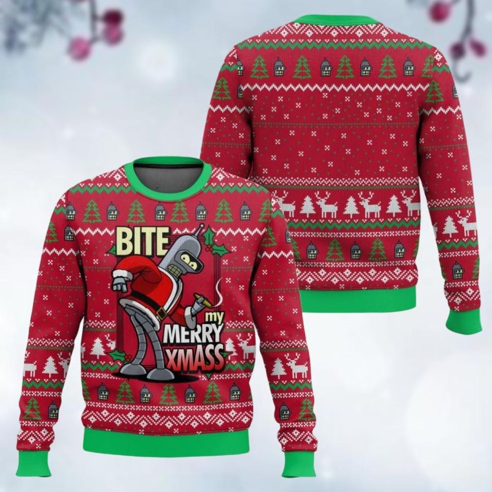 Christmas Futurama Ugly Sweater, Bite My Merry Xmas Sweatshirt