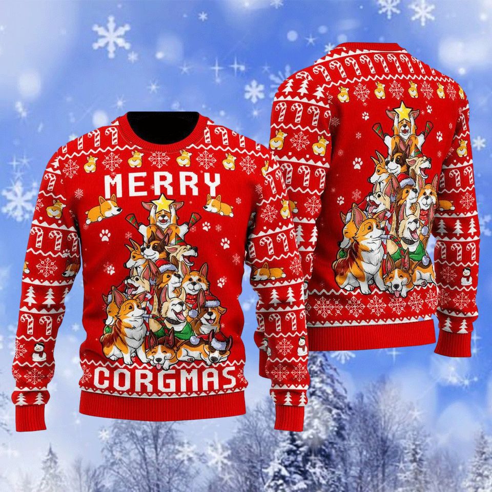 Christmas Gift, Corgi Sweater, Funny Dog Ugly Sweater, Funny Merry Christmas Ugly Sweater
