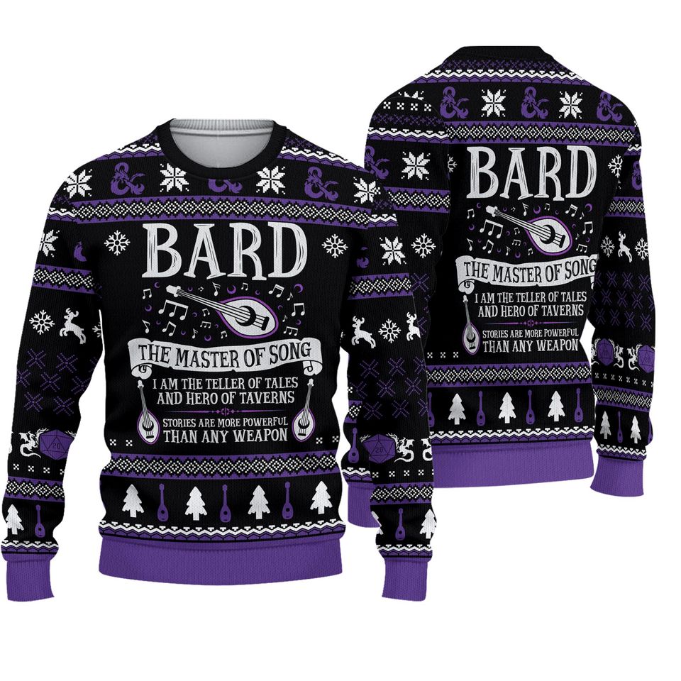 Christmas Gift, Dnd Classes Bard Ugly Christmas Sweater