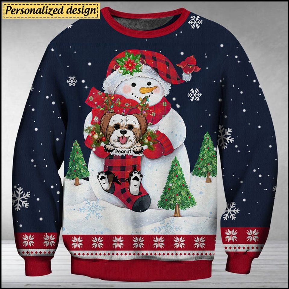Christmas Gift For Dog Lovers Snowman Personalized 3D Ugly Sweater