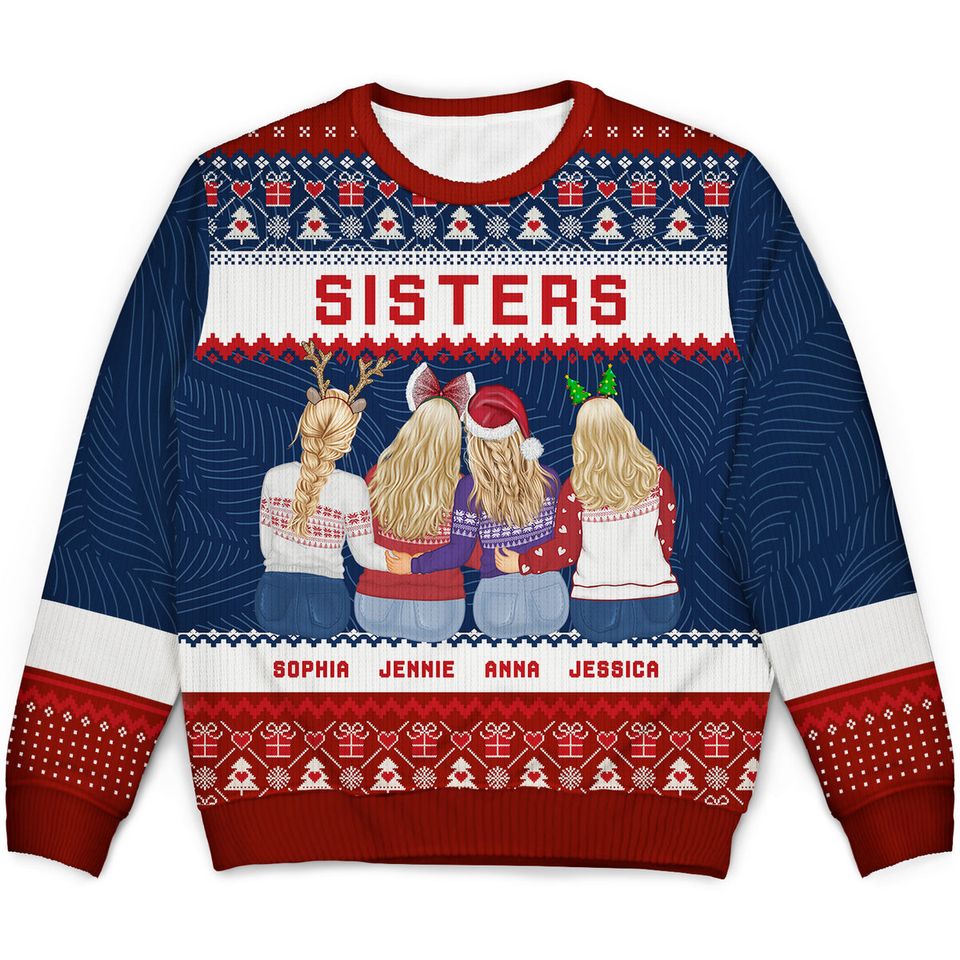 Christmas Gift For Sisters Besties Cousins Family Xmas Personalized Unisex Ugly Sweatshirt