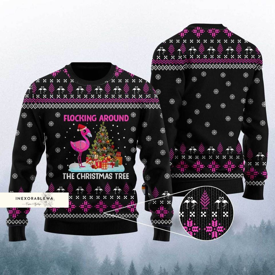 Christmas Gift, Pink Flamingo Ugly Sweater, Flamingo Christmas