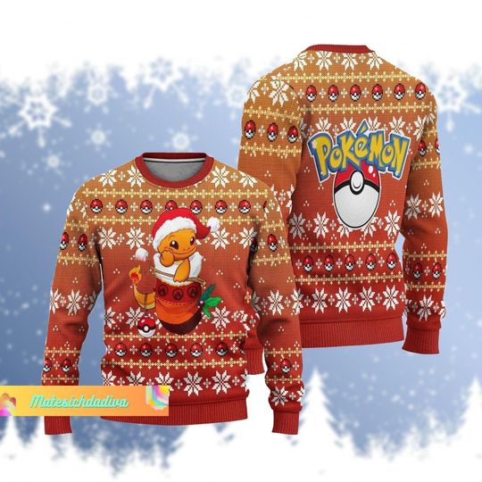 Christmas Gift, PKM Charizard Ugly Sweater, PKM Charizard Xmas Sweater - Image 2