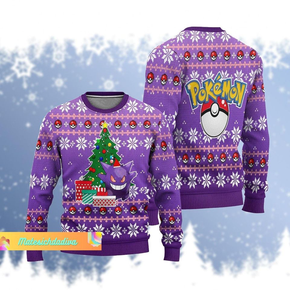 Christmas Gift, PKM Gengar Ugly Sweater, PKM Gengar Xmas Sweater