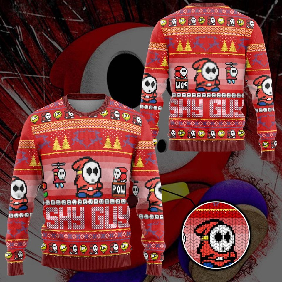 Christmas Gift, Shy Guy Ugly Sweater, Shy Guy Sweater - Image 3