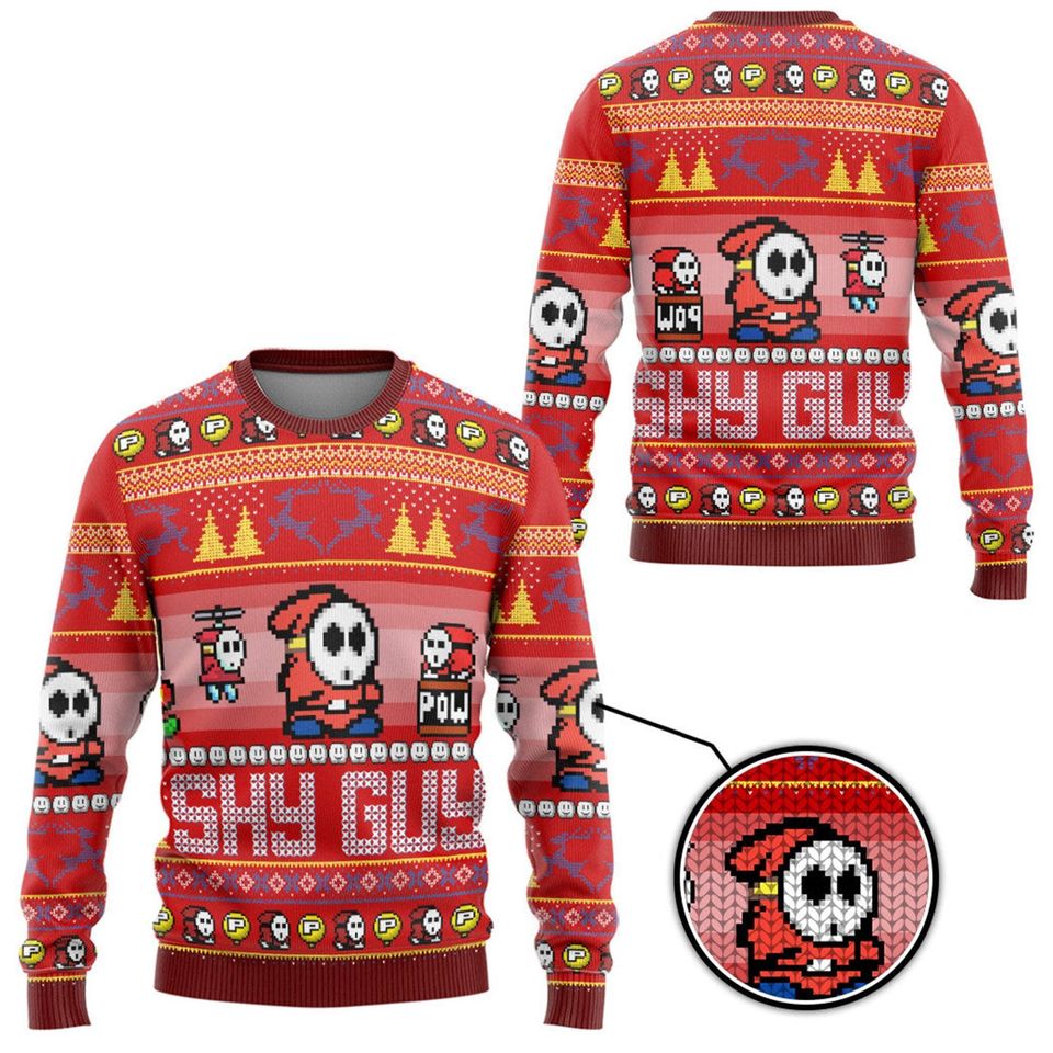 Christmas Gift, Shy Guy Ugly Sweater, Shy Guy Sweater - Image 2