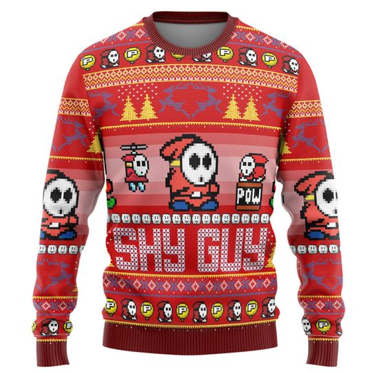 Christmas Gift, Shy Guy Ugly Sweater, Shy Guy Sweater - Image 5