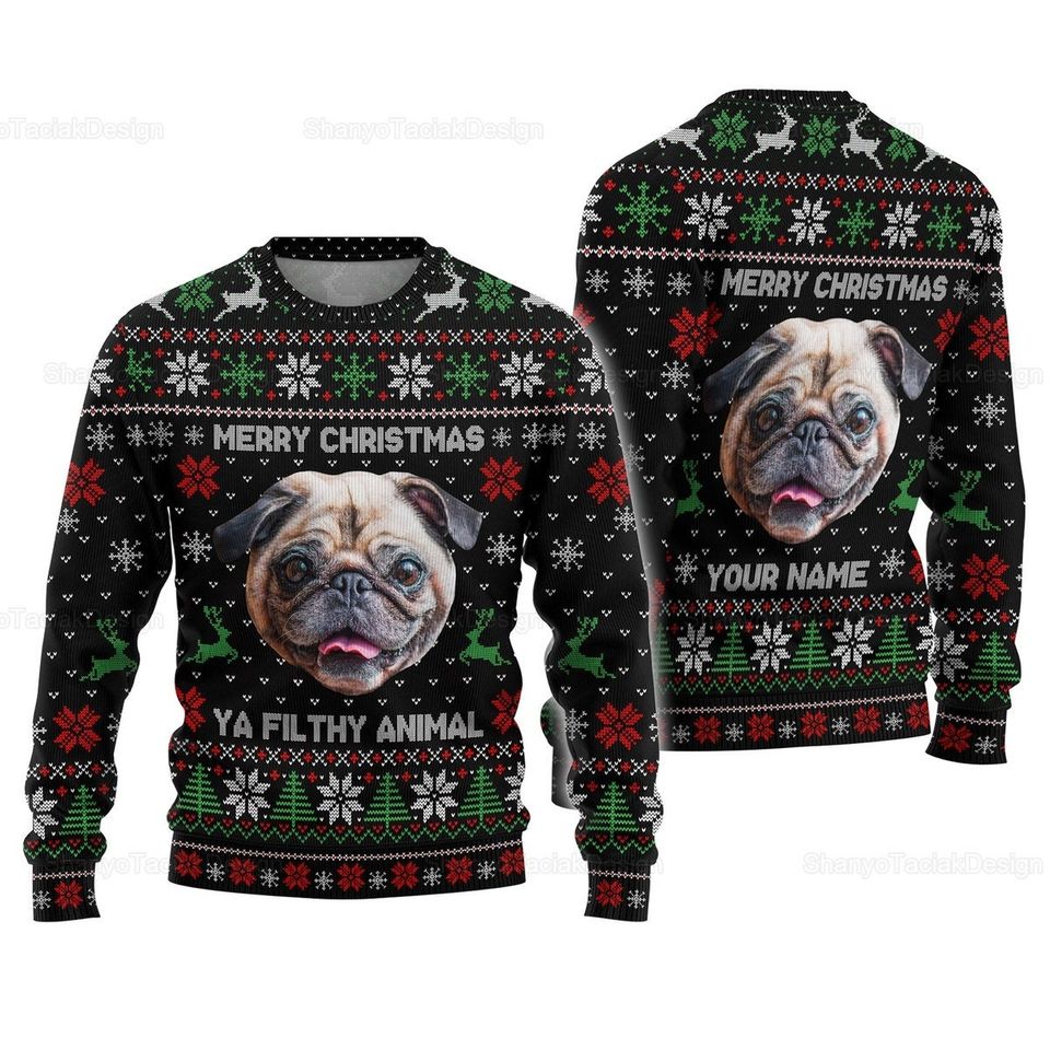 Christmas Gifts, Custom Photo Ugly Christmas Animal Dog Cat Face Sweater