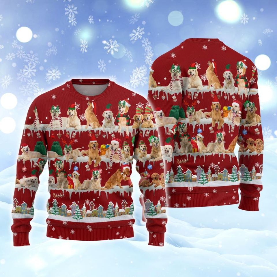 Christmas Golden Retriever Ugly Sweater, Golden Retriever Santa Hat Xmas Sweater - Image 2
