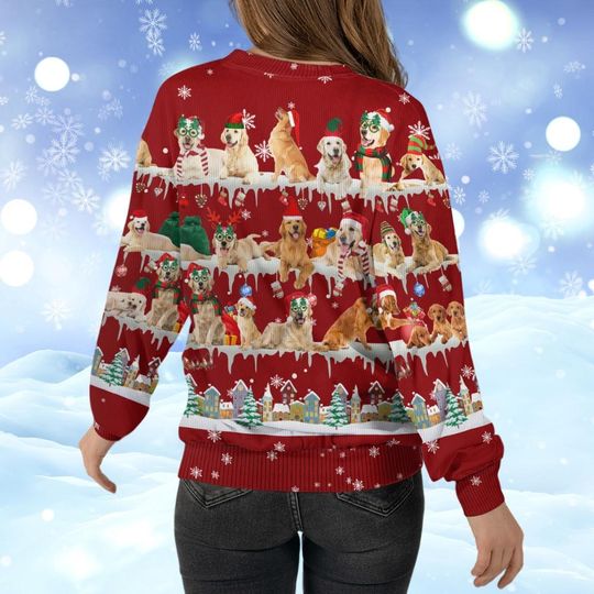 Christmas Golden Retriever Ugly Sweater, Golden Retriever Santa Hat Xmas Sweater - Image 12