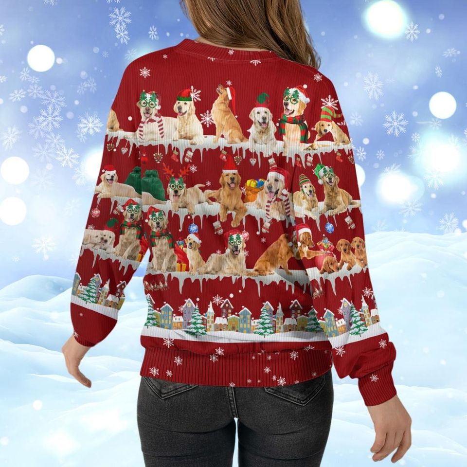 Christmas Golden Retriever Ugly Sweater, Golden Retriever Santa Hat Xmas Sweater - Image 4