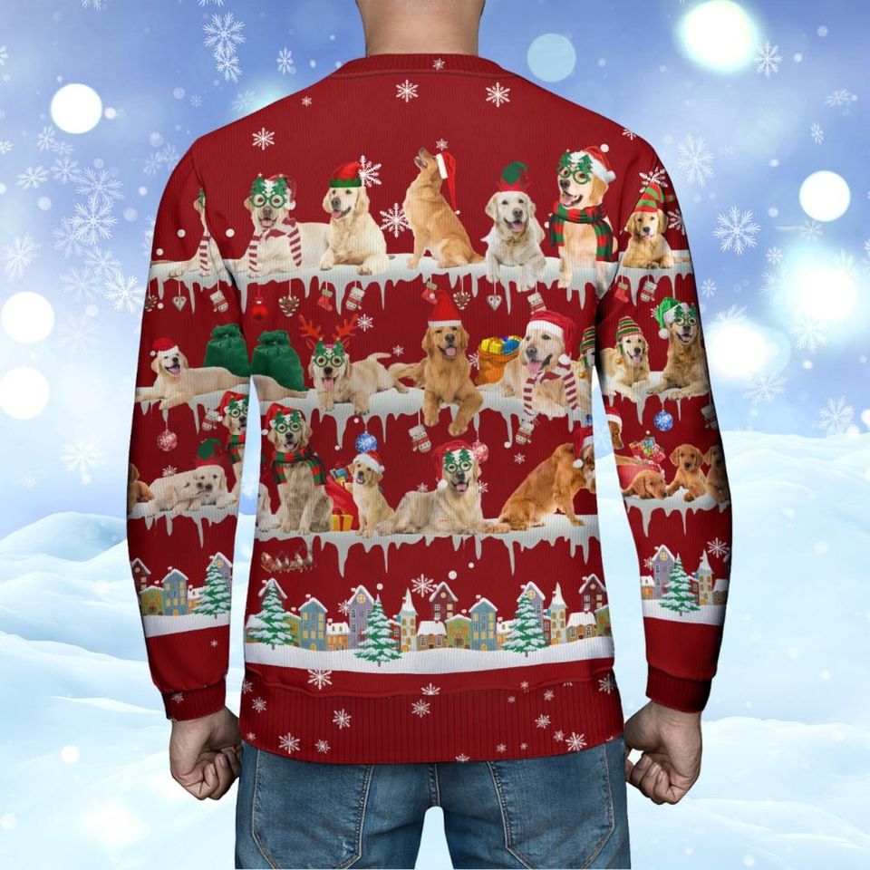Christmas Golden Retriever Ugly Sweater, Golden Retriever Santa Hat Xmas Sweater - Image 6