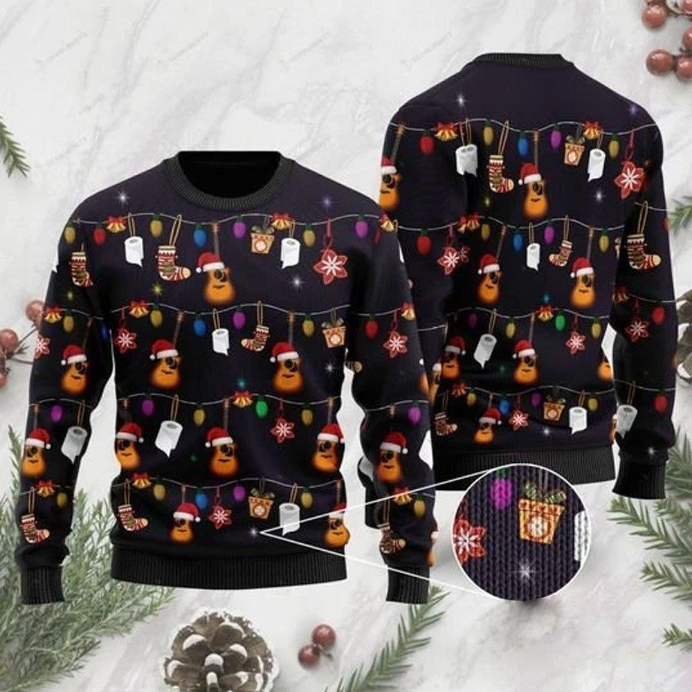 Christmas Guitar Ugly Christmas Sweater Adult 3D Funny Matching for family