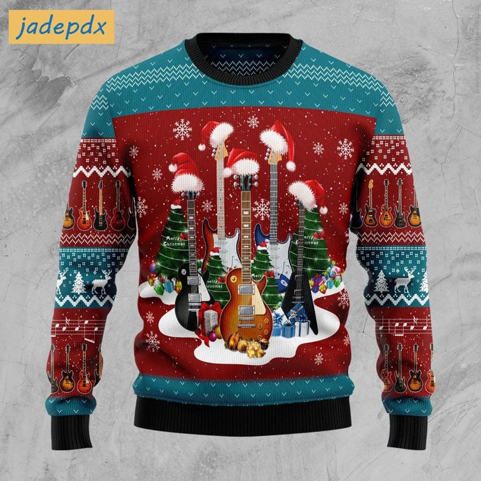 Christmas Guitar Ugly Sweater - Musical Holiday Apparel